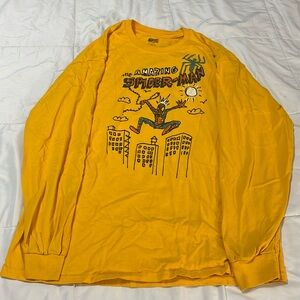 Long sleeve yellow Spiderman drawing shirt